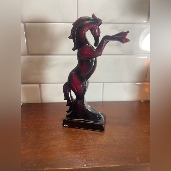 Wild Horse Stallion Asian Figurine Resin Deep Red Pink - Picture 2 of 12